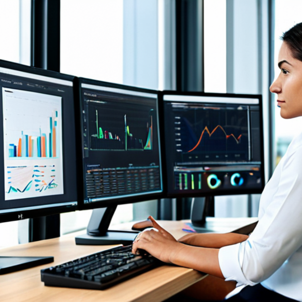 Data Analyst in a Modern Office**

A data analyst, fully clothed in modest business attire, analyzing charts and graphs on multiple monitors in a bright, modern office environment. Professional setting, safe for work, appropriate content, perfect anatomy, correct proportions, natural pose, well-formed hands, proper finger count, natural body proportions, high quality, professional photography.

**