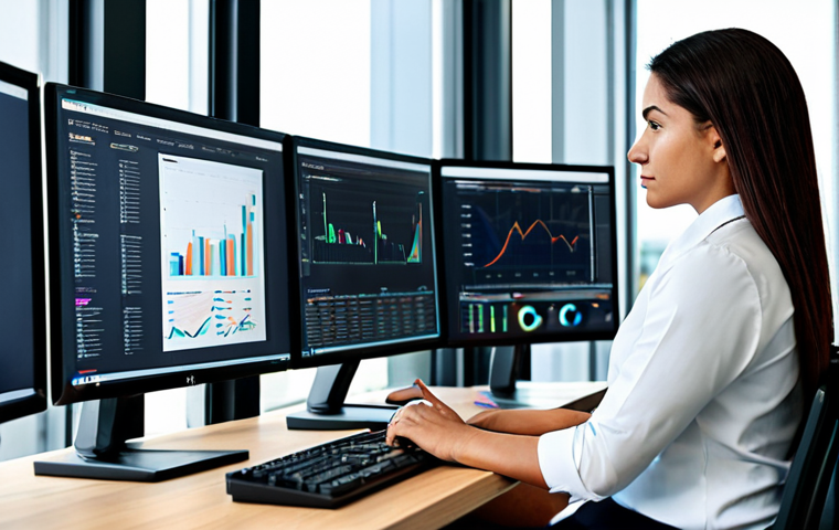 Data Analyst in a Modern Office**

A data analyst, fully clothed in modest business attire, analyzing charts and graphs on multiple monitors in a bright, modern office environment. Professional setting, safe for work, appropriate content, perfect anatomy, correct proportions, natural pose, well-formed hands, proper finger count, natural body proportions, high quality, professional photography.

**