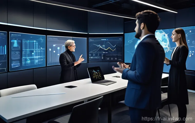 AI와의 협업을 위한 경영 전략 수립 - **Prompt:** A diverse group of professionals (men and women of various ages and ethnicities, dressed...