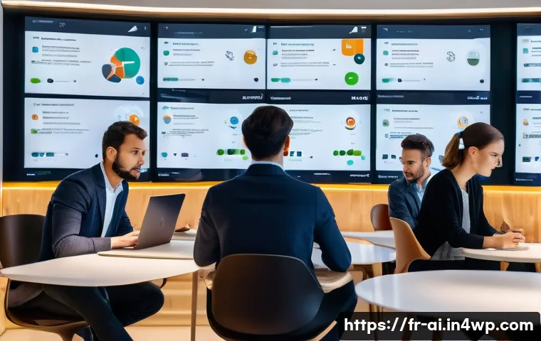 AI와의 협업을 위한 비즈니스 모델 혁신 - A modern e-commerce office environment in Paris, featuring diverse professionals collaborating aroun...