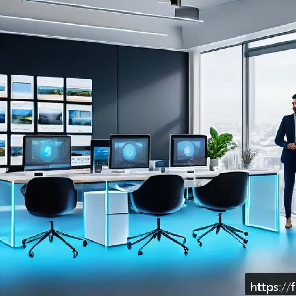 인간 AI 협업의 미래 트렌드 분석 - A modern French office scene depicting a diverse group of professionals collaborating seamlessly wit...